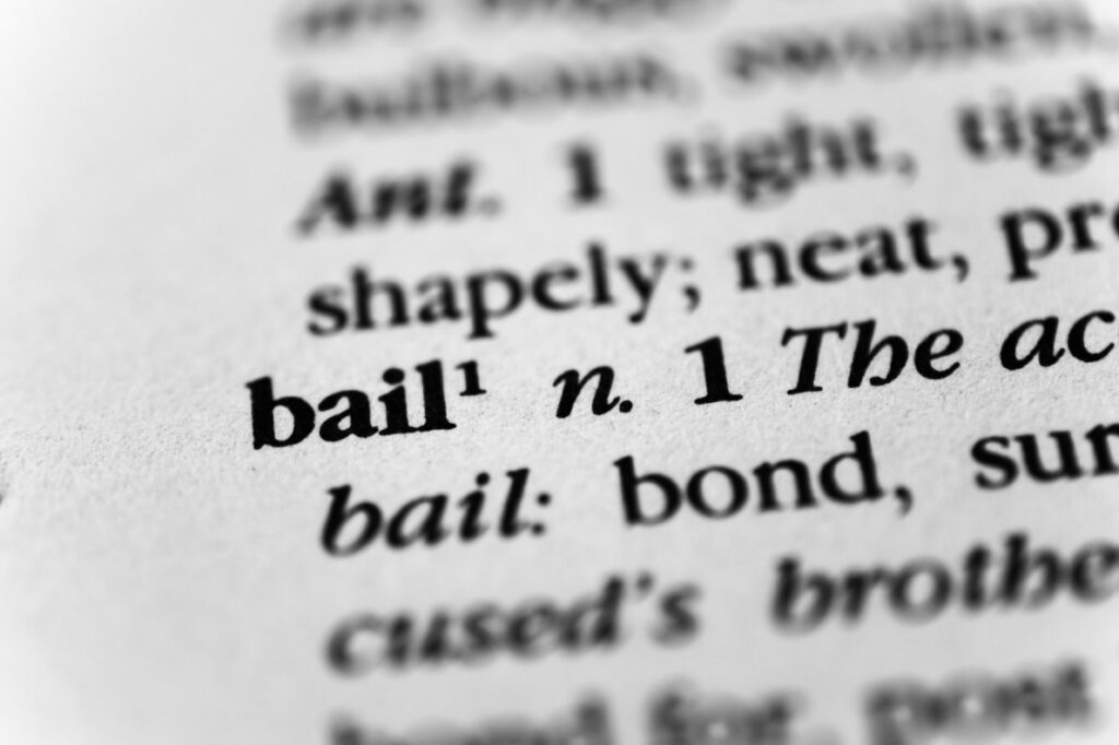 A dictionary page showing the word “bail” and part of its definition