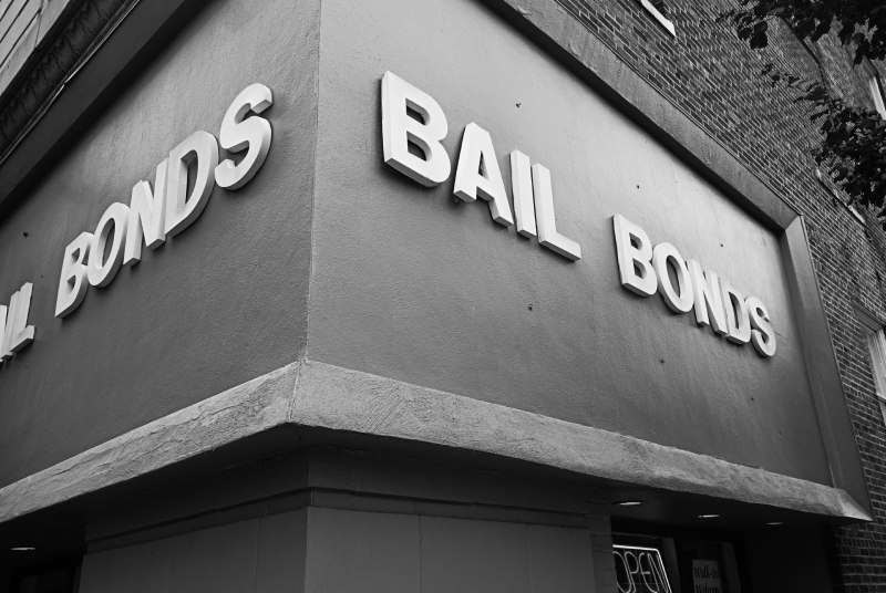 A storefront advertising bail bonds