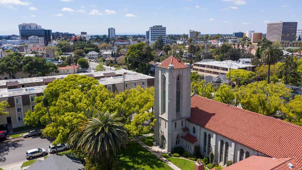 An aerial view of Santa Ana’s urban core.