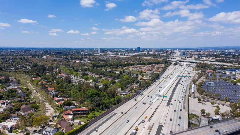 An overhead view of downtown Santa Ana.