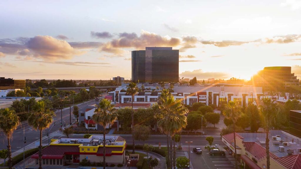 An aerial view of downtown Santa Ana, CA.