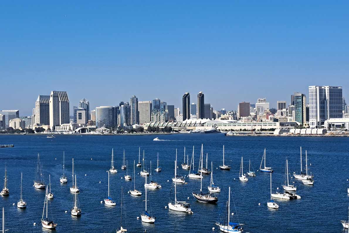 An aerial view of the Coronado Bridge. 